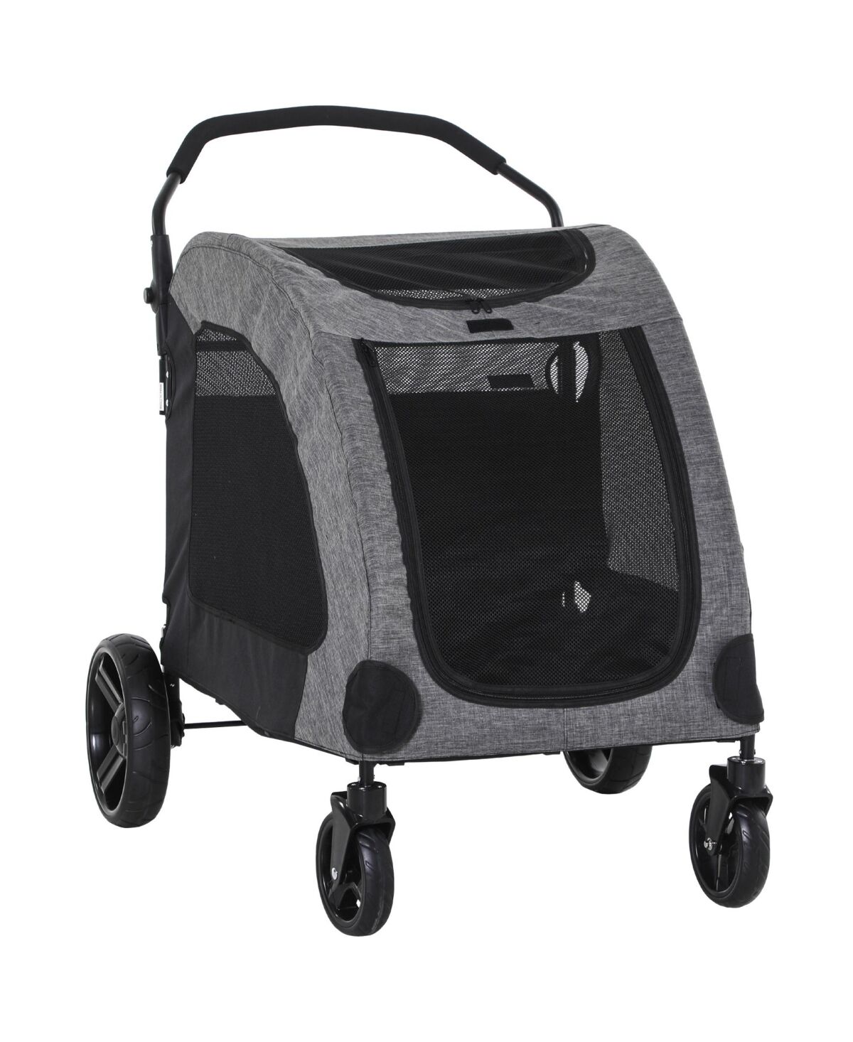 Pawhut Pet Stroller with Storage Foldable for Medium Size Dogs Grey - Grey