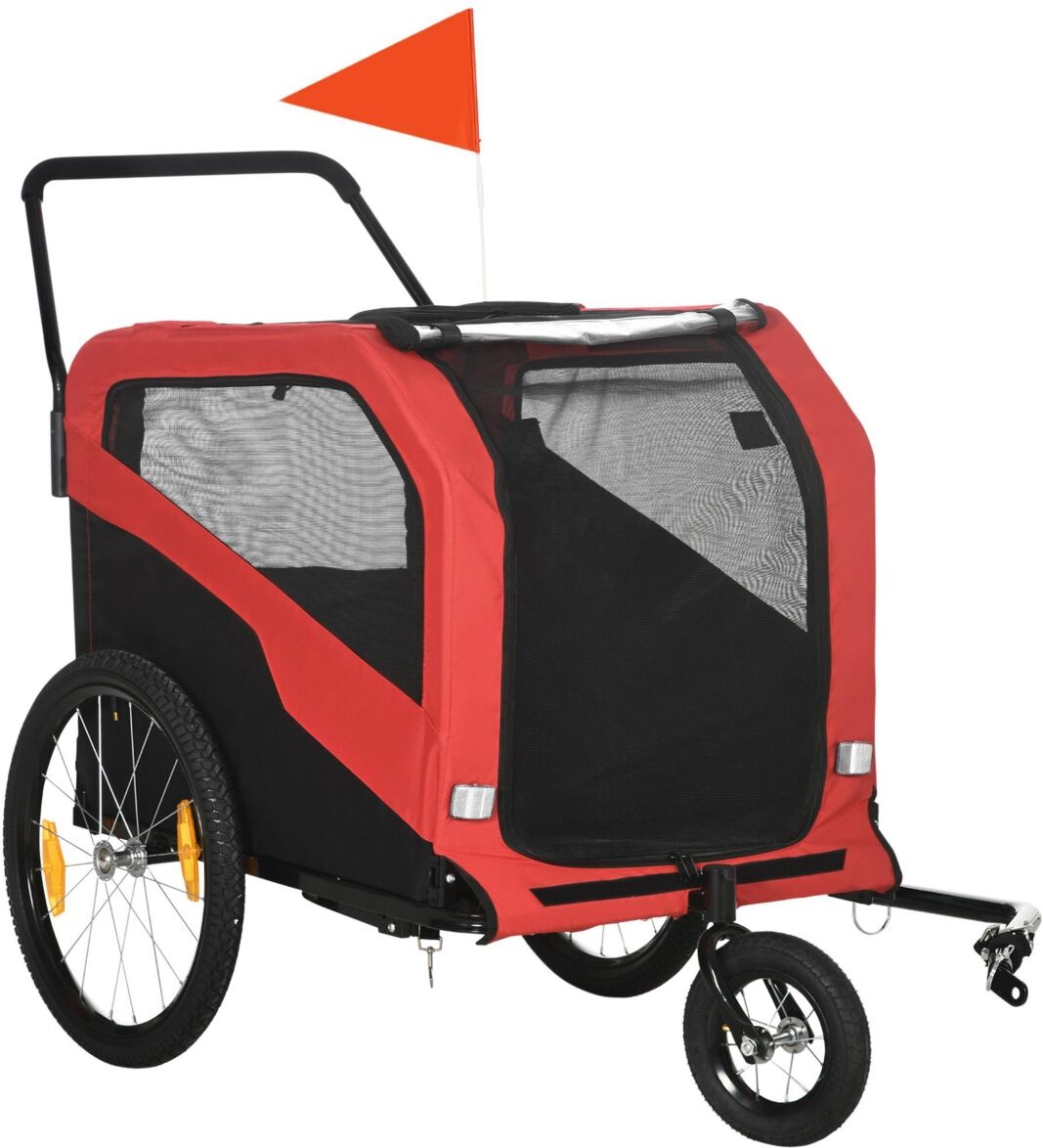 Aosom 2-in-1 Dog Bike Trailer Pet Stroller Carrier for Large Dogs with Hitch - Red