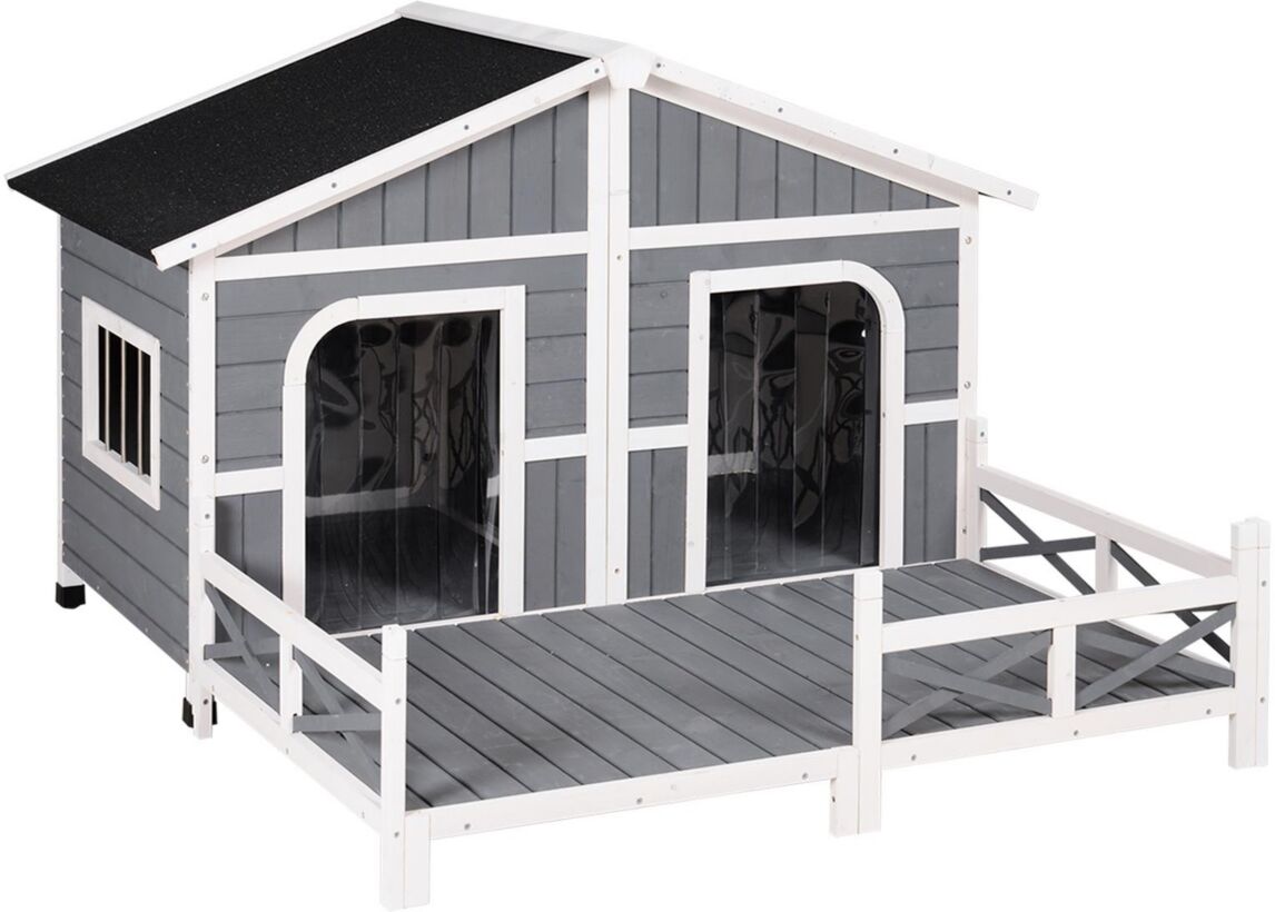 Pawhut Wooden Large Dog House, Perfect for the Porch or Deck, 59