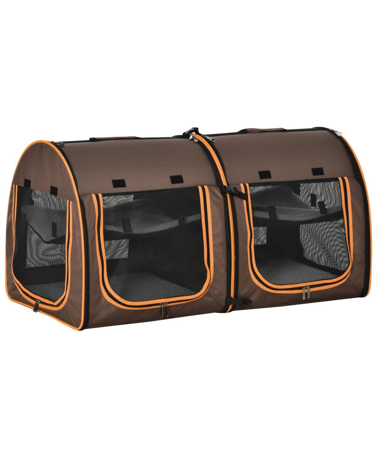 Pawhut Large Portable Double Pet Carrier Kennel Bag Oxford Travel Car Seat - Brown