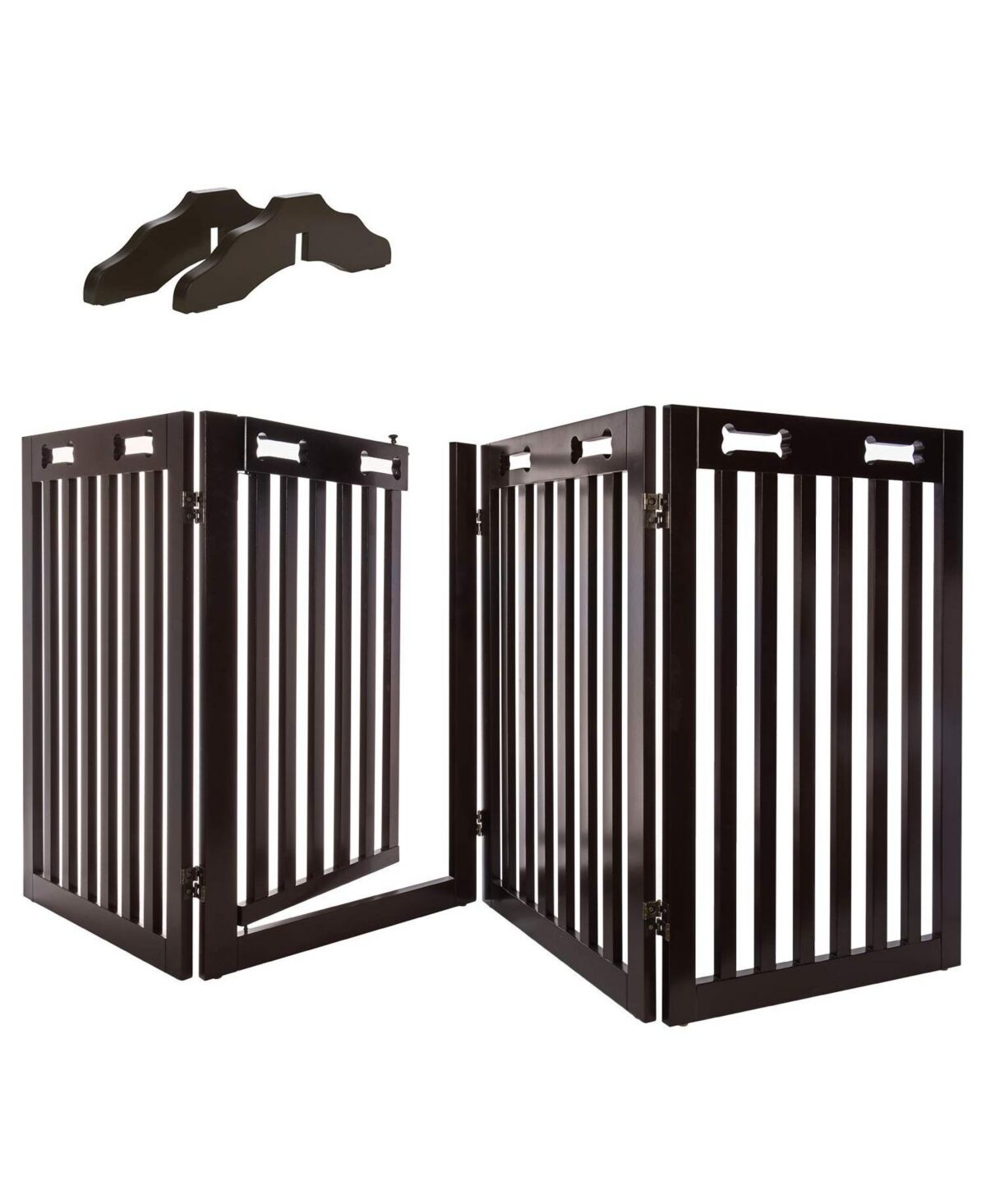 Arf Pets 4-Panel Freestanding Dog Gate, Retractable Pet Gate W/Door - Expresso