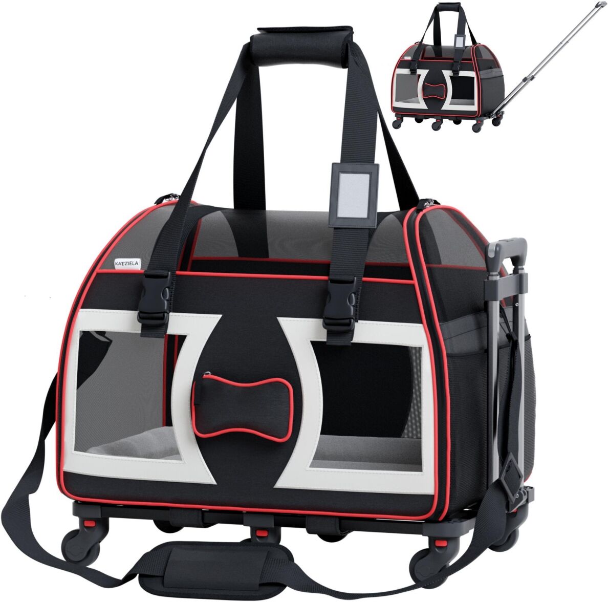 Katziela Bone Cruiser Pro Pet Carrier With Removable Wheels And Double Telescopic Handle - Black