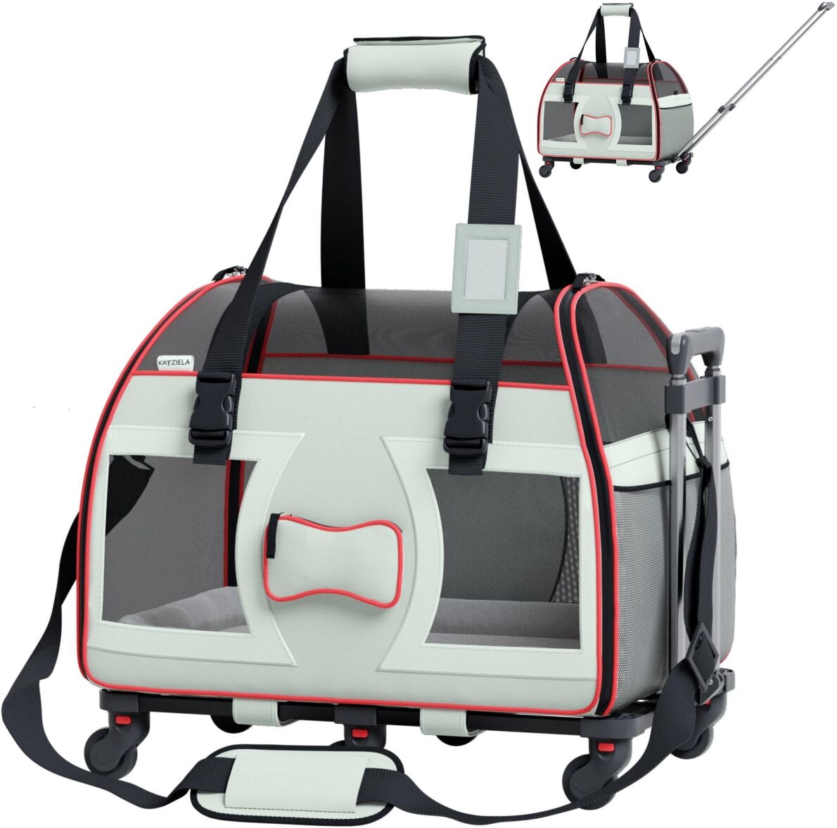 Katziela Bone Cruiser Pro Pet Carrier With Removable Wheels And Double Telescopic Handle - Medium Grey