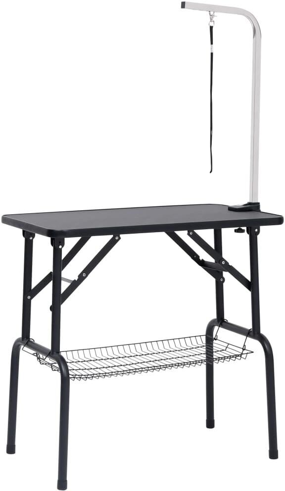 Vidaxl Adjustable Dog Grooming Table with 1 Loop and Basket - Black