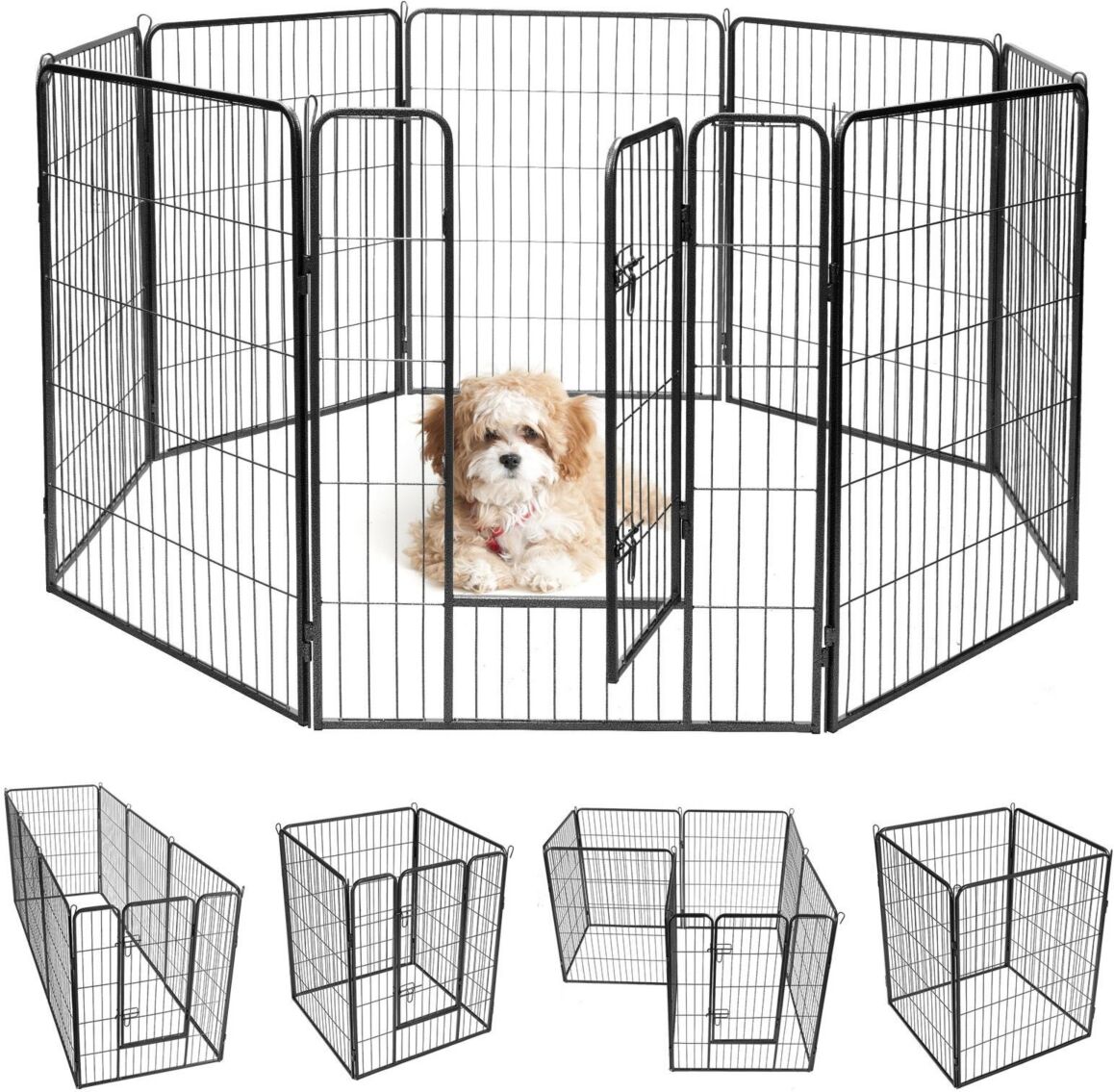 Sugift 8 Metal Panel Heavy Duty Pet Playpen Dog Fence with Door - Black