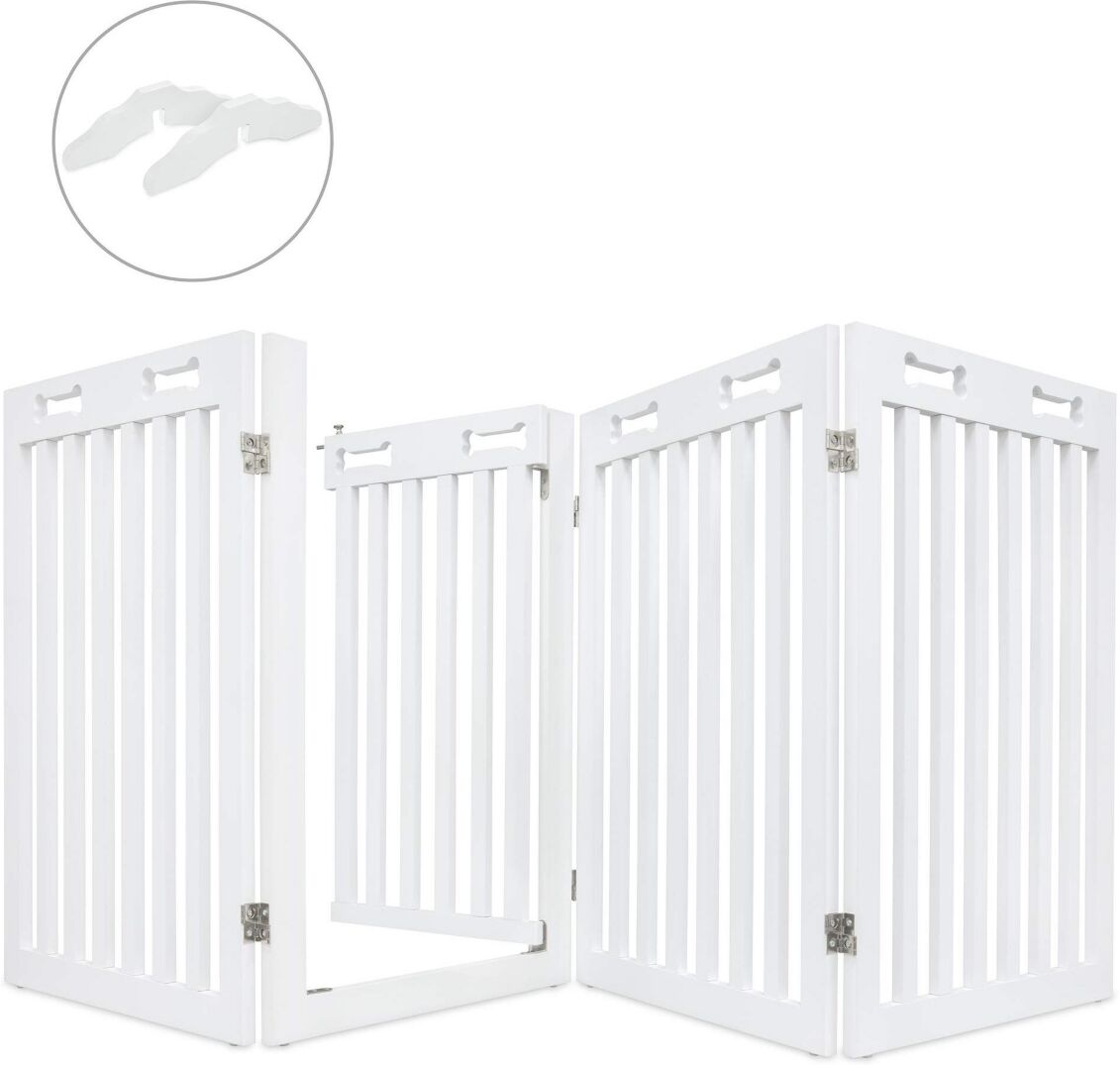 Arf Pets 4-Panel Freestanding Dog Gate, Retractable Pet Gate W/Door - White