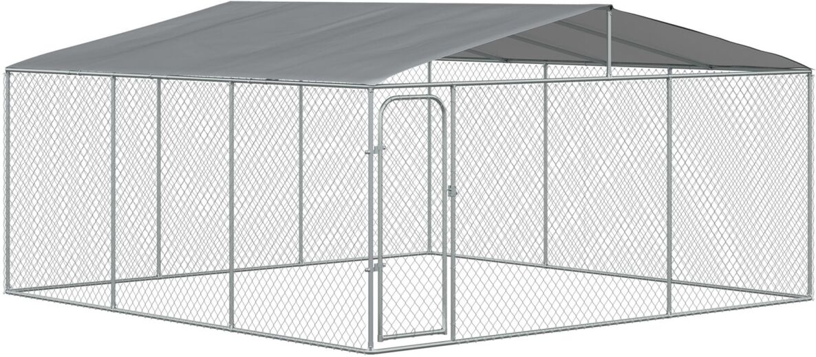 PawHut Dog Kennel Outdoor with Water-resistant Cover, Steel Exercise Pen with Galvanized Chain Link, Outside Pet Playpen with Secure Lock, 15' x 15' x