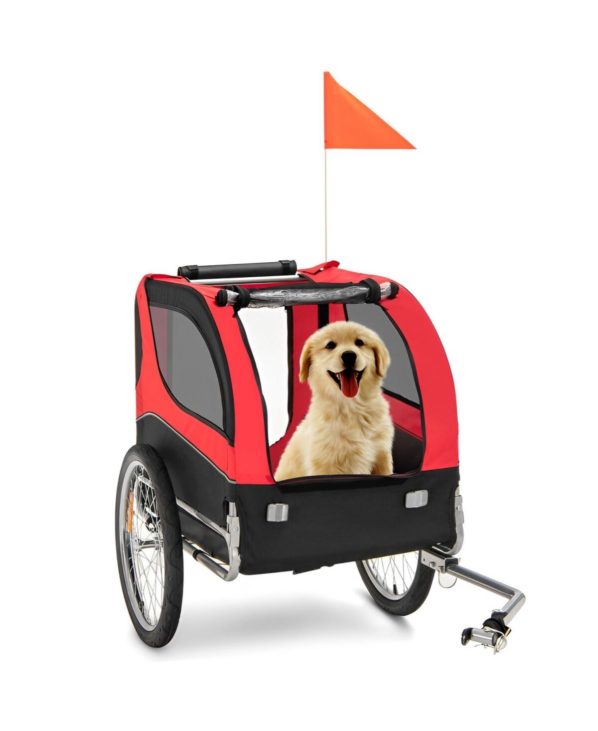Sugift Dog Bike Trailer Foldable Pet Cart with 3 Entrances for Travel - Red
