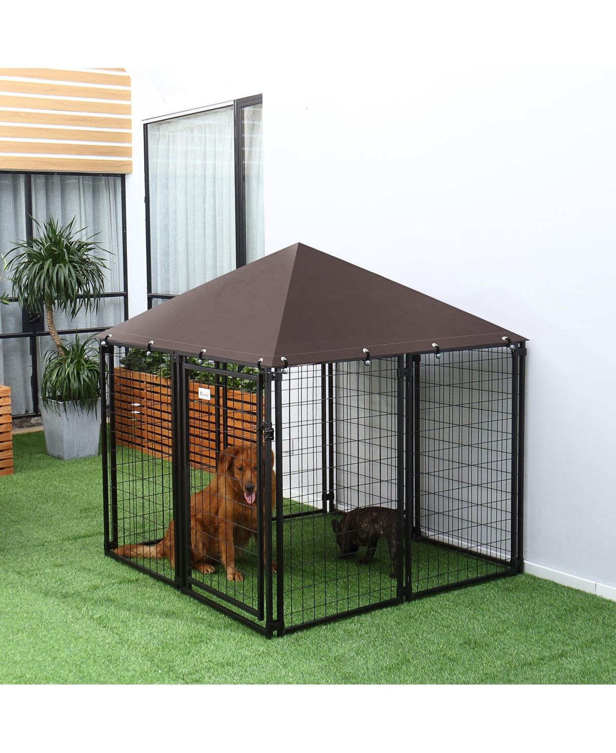 Pawhut Paw Hut Lockable Dog House Kennel with Water-resistant Roof for Small and Medium Sized Pets, 4.6' x 4.6' x 5' - Black