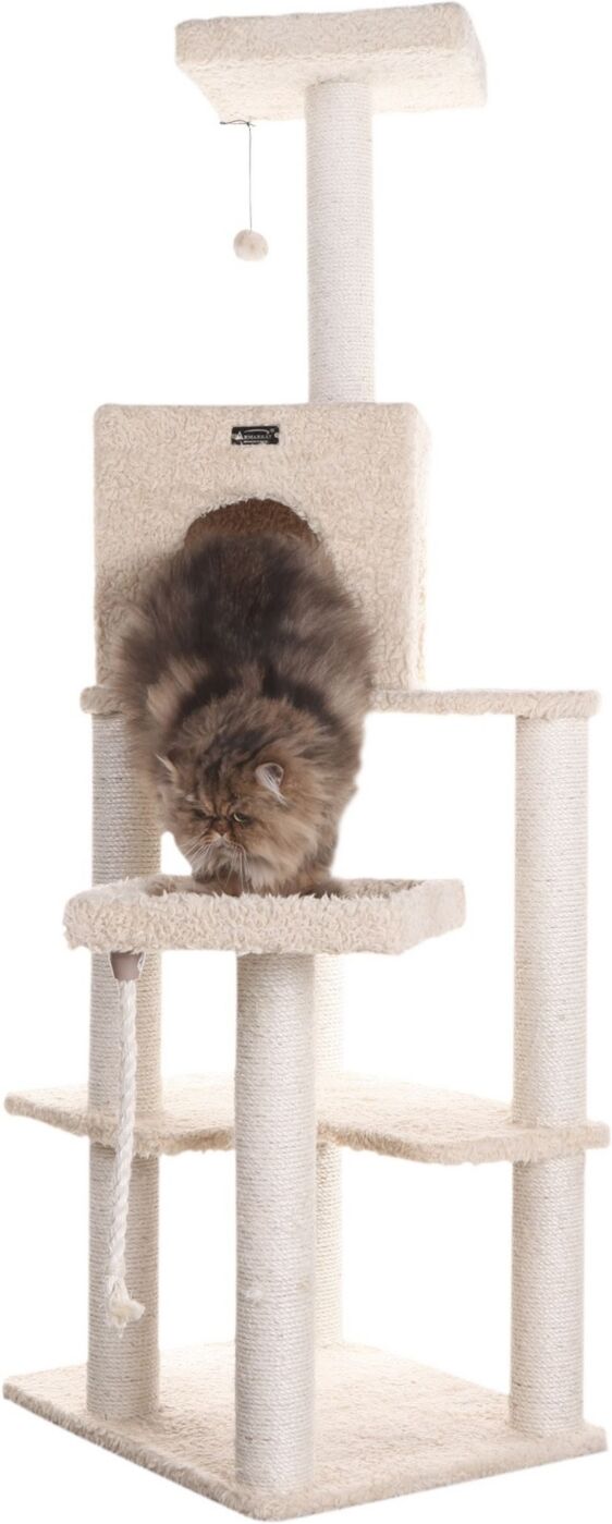 Armarkat Real Wood Cat Tower, Ultra Thick Faux Fur Covered Cat Condo - Beige