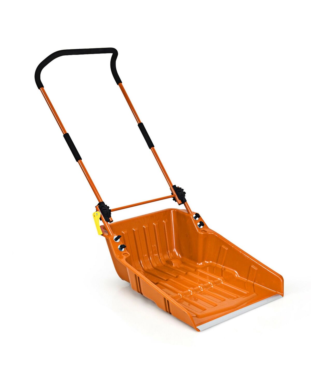 Costway 24'' Folding Poly Snow Shovel Snow Pusher w/Wheels U-Shape Handle - Orange