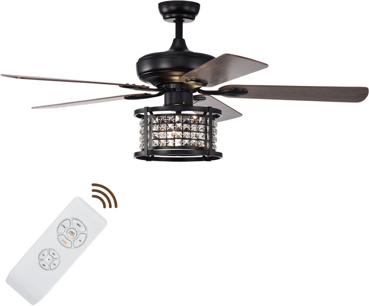 Costway 52'' Ceiling Fan with Light Reversible Crystal Ceiling Fan Lamp W/Remote Control - Black