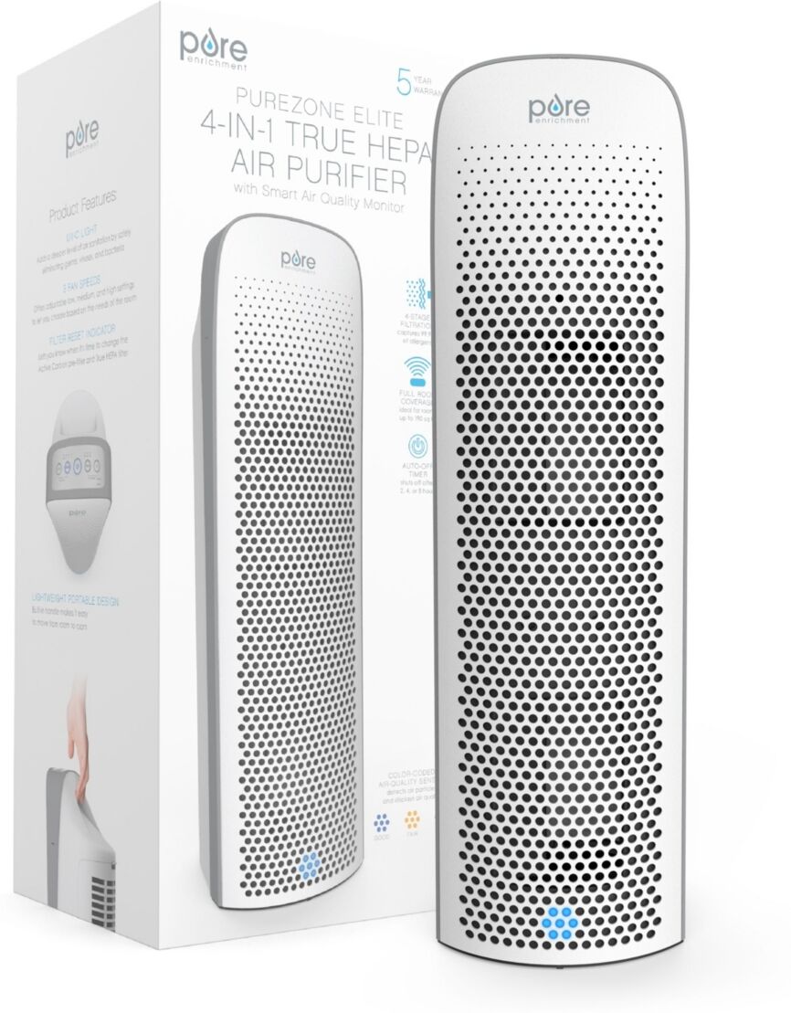 Pure Enrichment True Hepa Elite Air Purifier with Air Quality Monitor - White