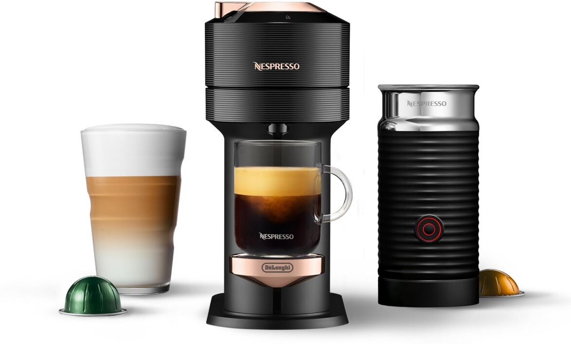 Nespresso Vertuo Next Premium Coffee and Espresso Machine by De'Longhi, Black Rose Gold with Aeroccino Milk Frother - Black Rose Gold-Tone