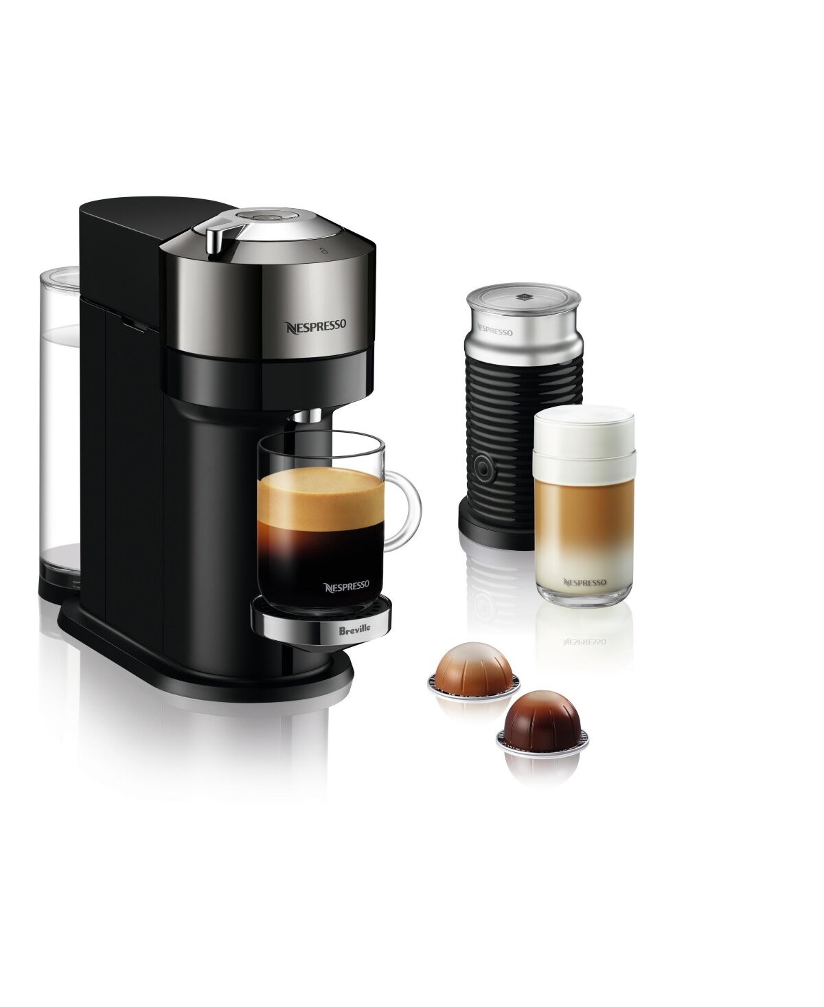 Nespresso Vertuo Next Deluxe Coffee and Espresso Machine by Breville, Dark Chrome with Aeroccino Milk Frother - Dark Chrome
