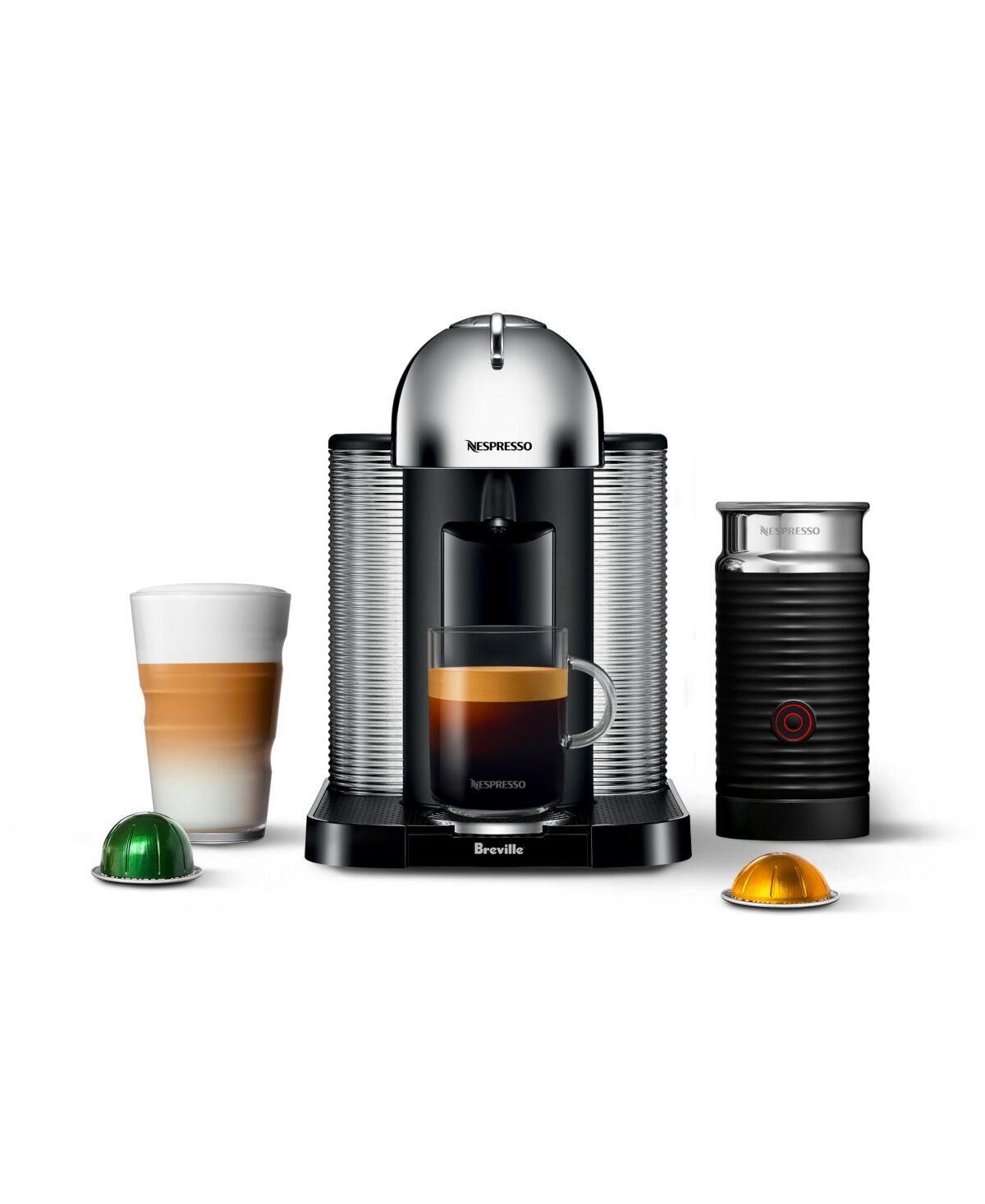 Nespresso Vertuo Coffee and Espresso Maker by Breville, Chrome with Aeroccino Milk Frother - Chrome