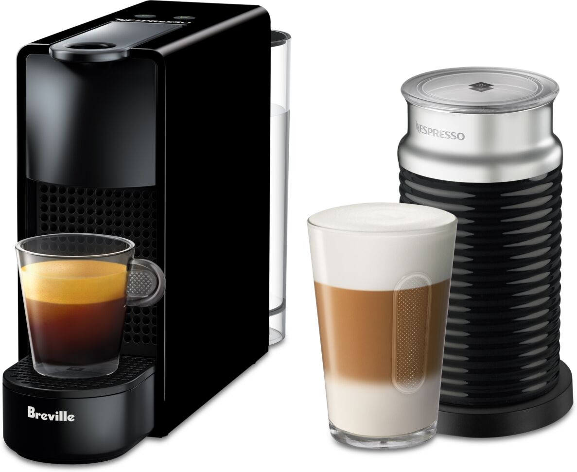 Nespresso Original Essenza Mini Espresso Machine by Breville, Black with Aeroccino Milk Frother - Piano Black