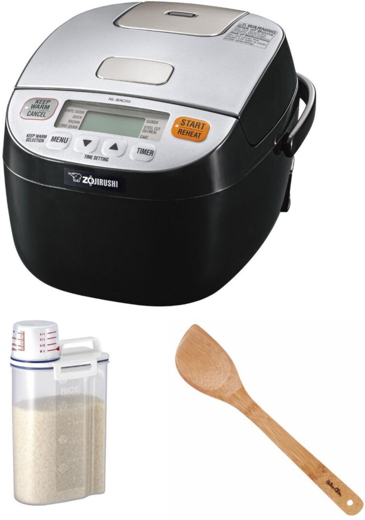 Zojirushi Micom Rice Cooker and Warmer (3-Cup, Silver-Black) with Spatula Bundle - Assorted Pre-Pack