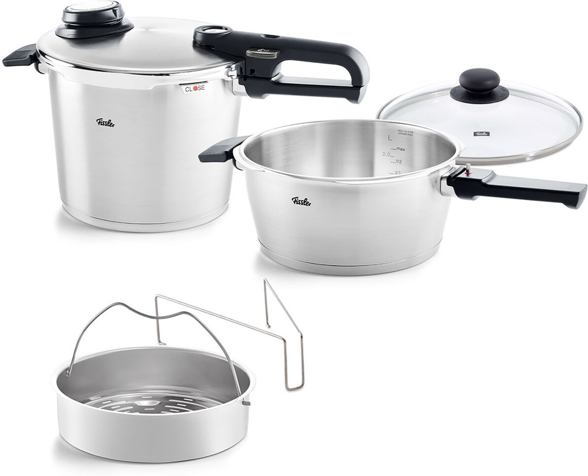 Fissler Vitavit Premium Stainless Steel Pressure Cooker Set 3.7 Quart, 6.3 Quart with Glass Lid