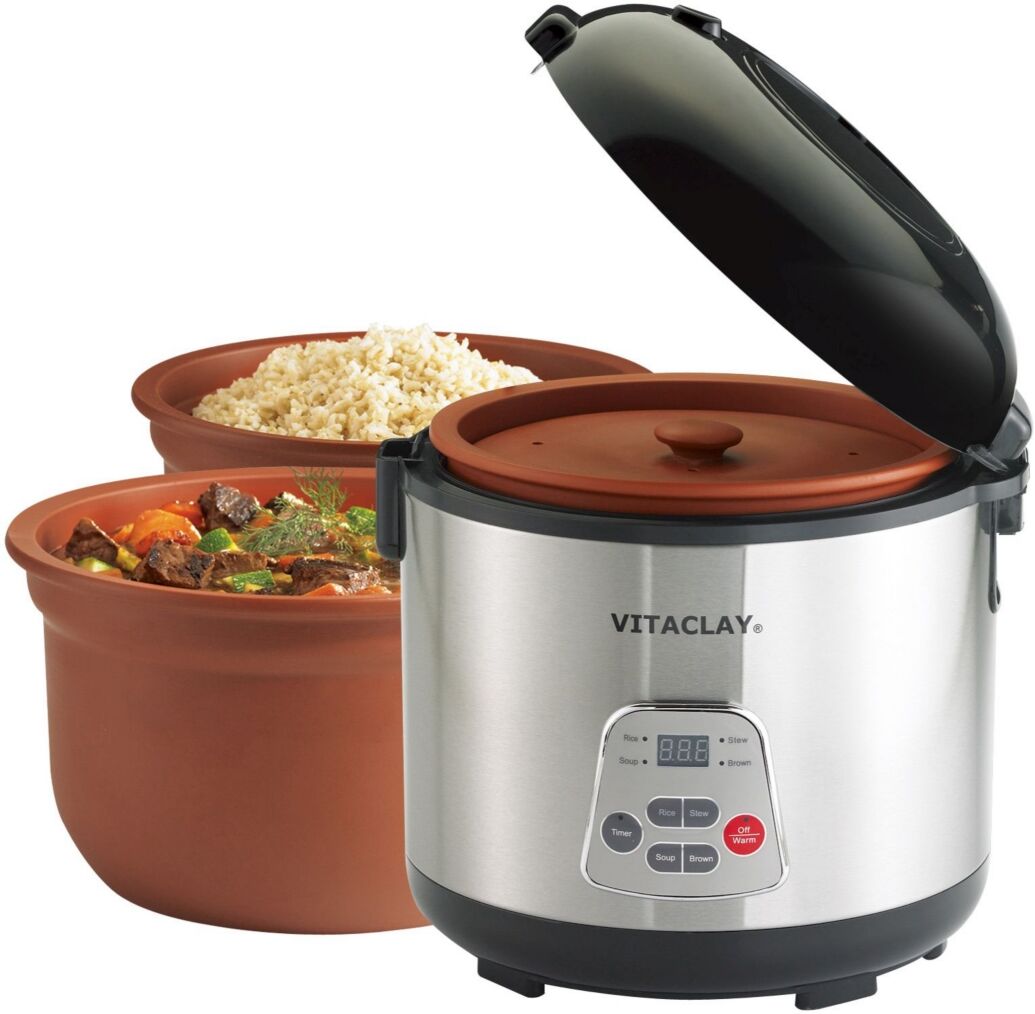 Vitaclay 2 in 1 Clay Rice and Slow Cooker, 4.2 Qt - Silver