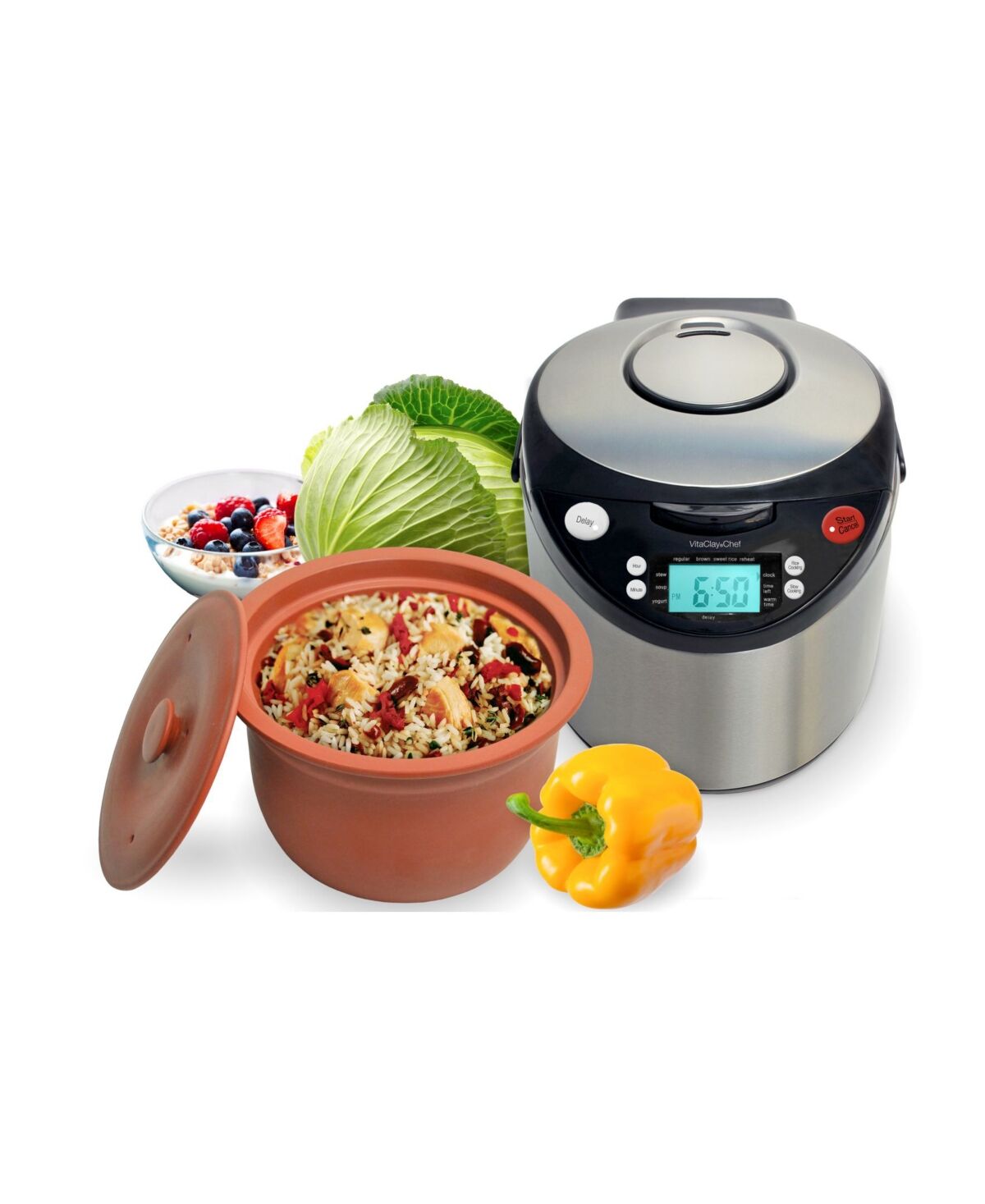 Vitaclay Smart Digital Express - A Rice Slow Cooker, A Digital Steamer and A Yogurt Maker, 3.2 Qt - Silver