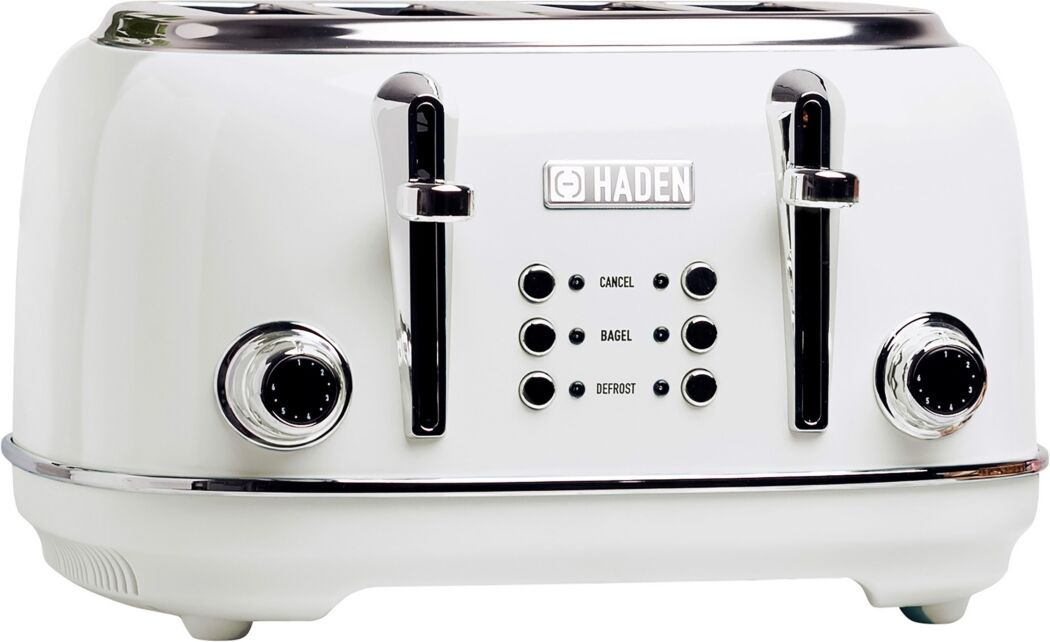 Haden Heritage 4-Slice, Wide Slot Toaster with Removable Crumb Tray, Browning Control, Cancel, Bagel and Defrost Settings - 75013 - Ivory White