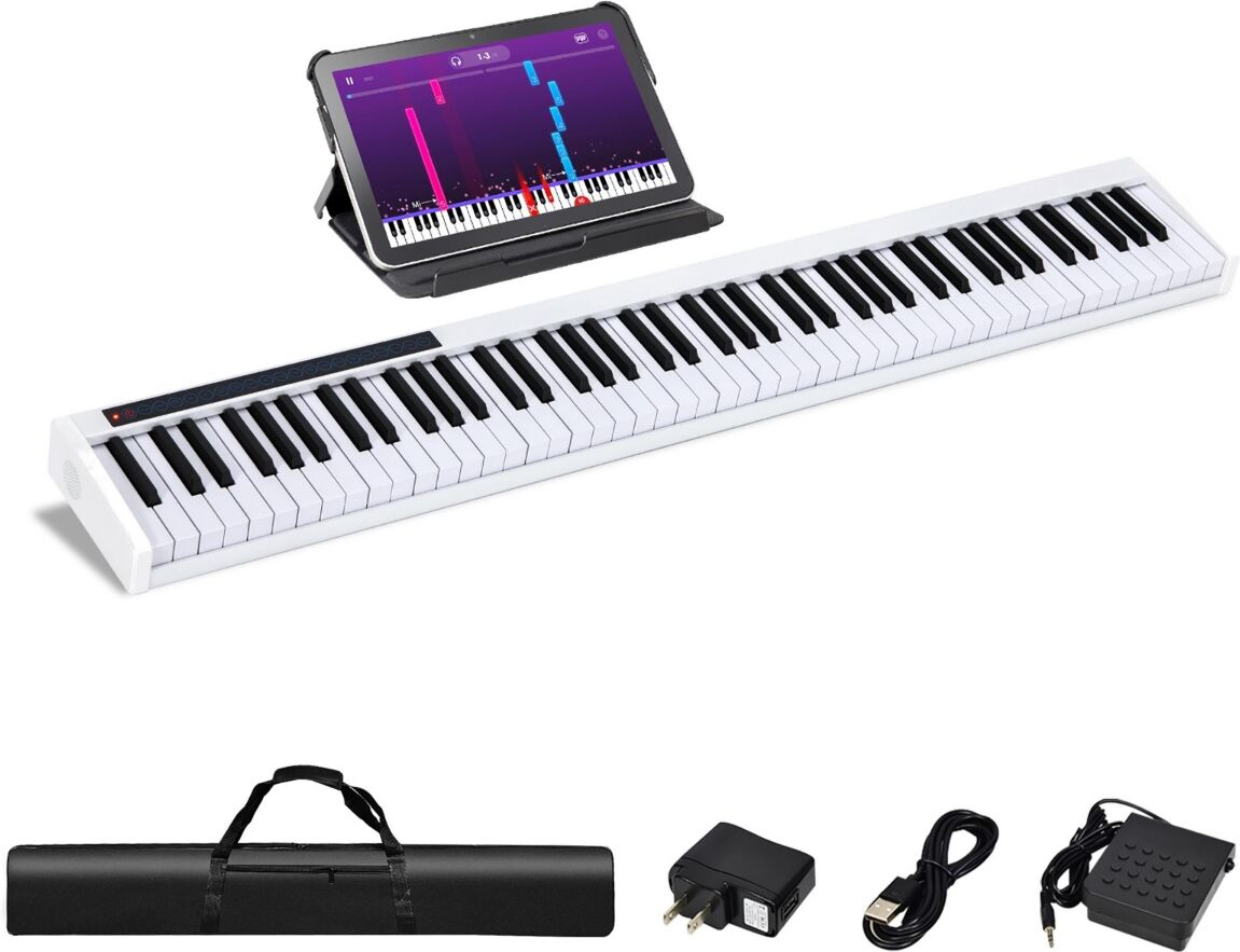 Costway 88 Keys Portable Digital Piano Toy w/ Power Supply Sustain Pedal - White