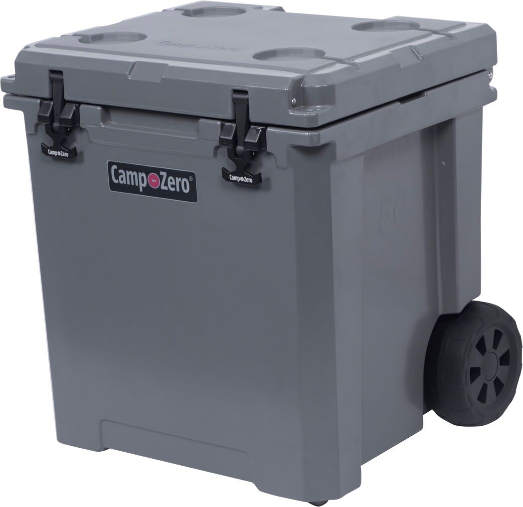 Camp-zero 50 - 52 Qt. Premium Chest Cooler with Wheels and 4 Molded-In Cup Holders   White - Grey