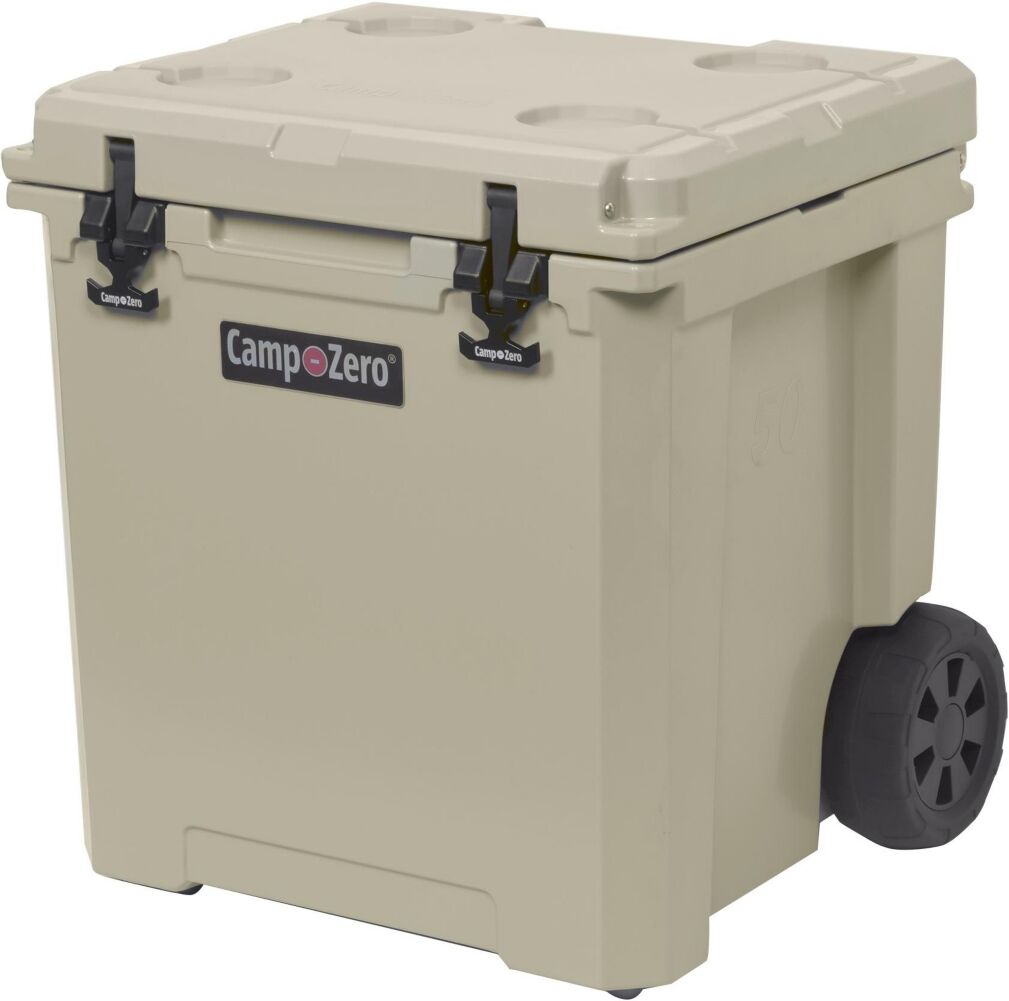 Camp-zero 50 - 52 Qt. Premium Chest Cooler with Wheels and 4 Molded-In Cup Holders   White - Beige