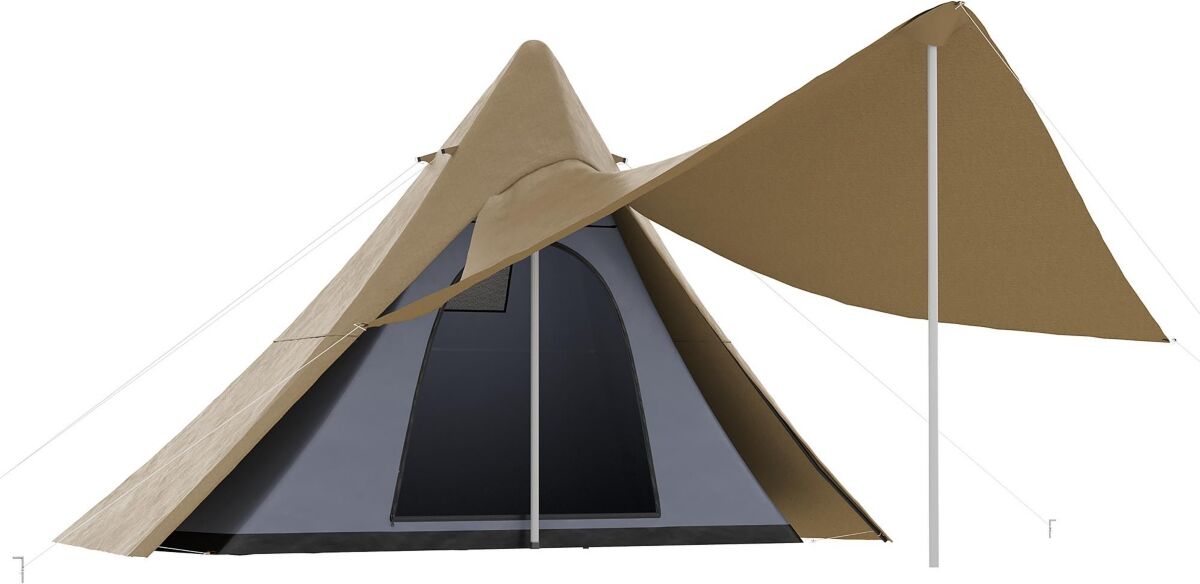 Outsunny Teepee Tent, Easy Set-Up Camping Tent with Porch Area, Floor and Carry Bag, for 2-3 Person Outdoor Backpacking Camping Hiking, Coffee - Coffe