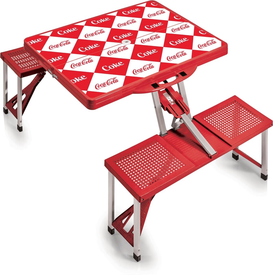 Oniva by Picnic Time Coca-Cola Checkered Picnic Table Portable Folding Table with Seats - Red