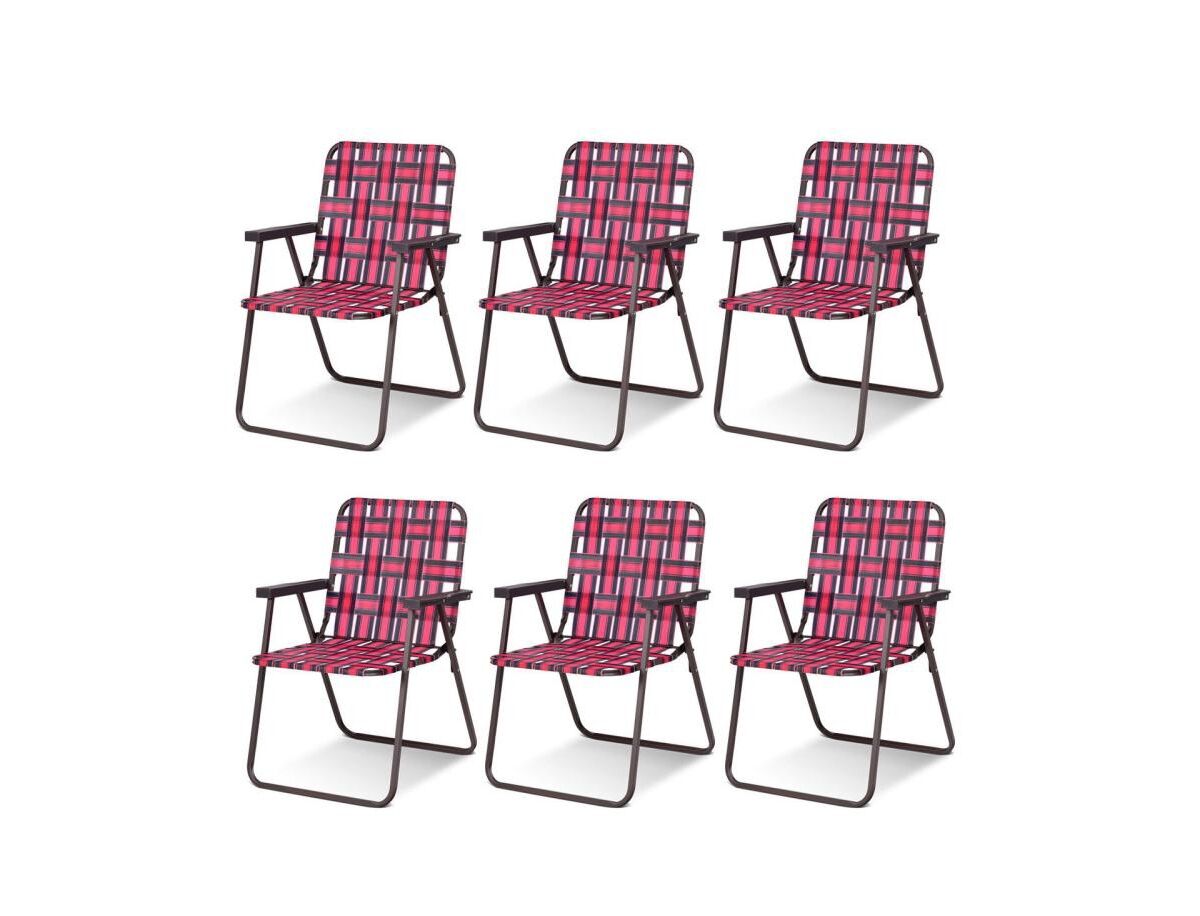 Sugift 6 Pieces Folding Beach Chair Camping Lawn Webbing Chair - Red