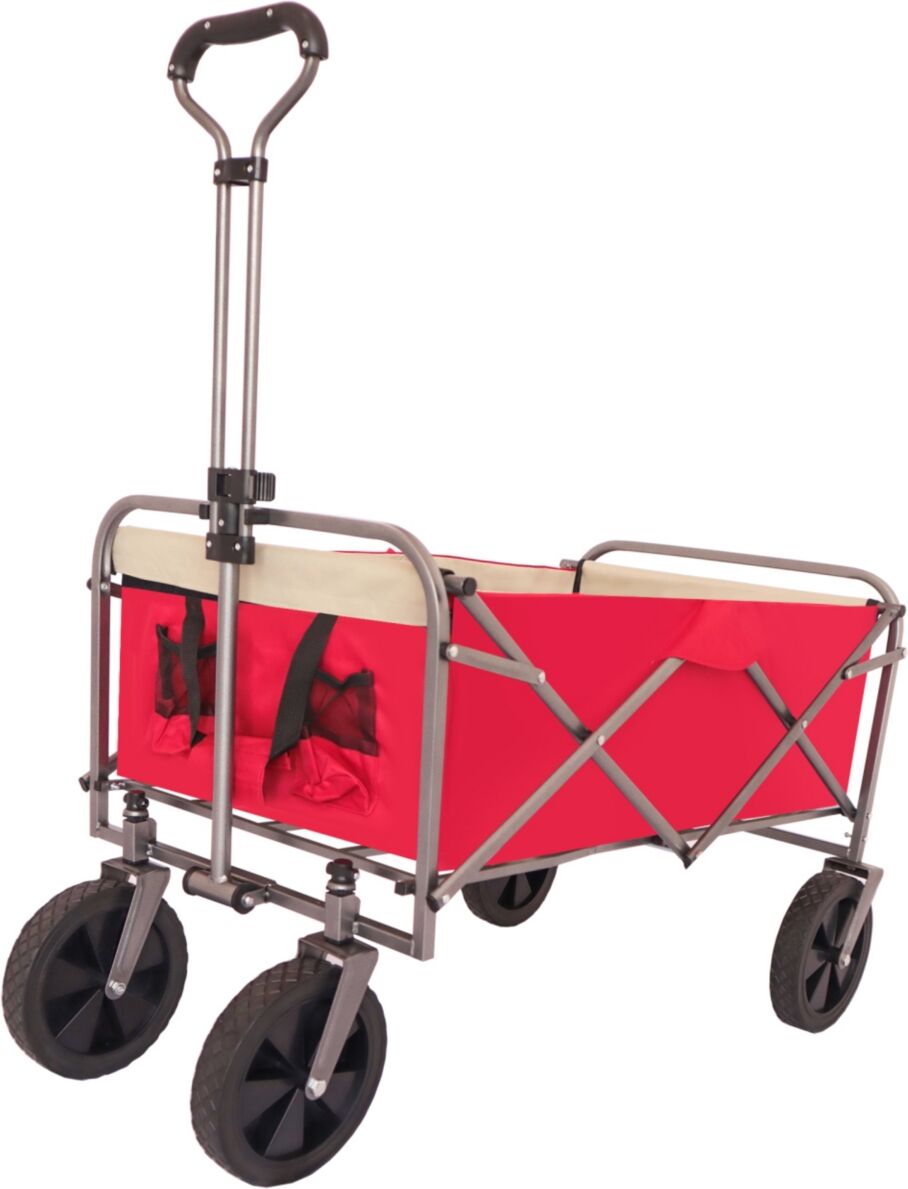 Simplie Fun Outdoor Garden Multipurpose Micro Collapsible Beach Trolley Cart Camping Folding Wagon - Red