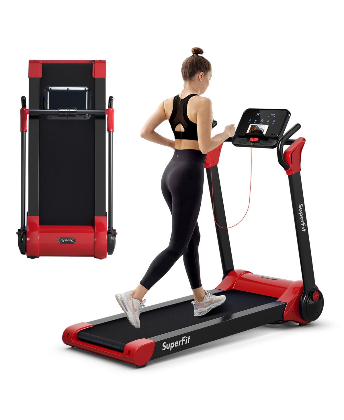 Costway 2.25HP Electric Treadmill Running Machine App Control for Home Office - Red