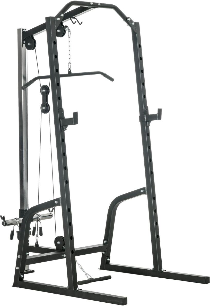 Soozier Power Cage with Pulley System, Squat Rack, Pull up / Push up Stand - Black