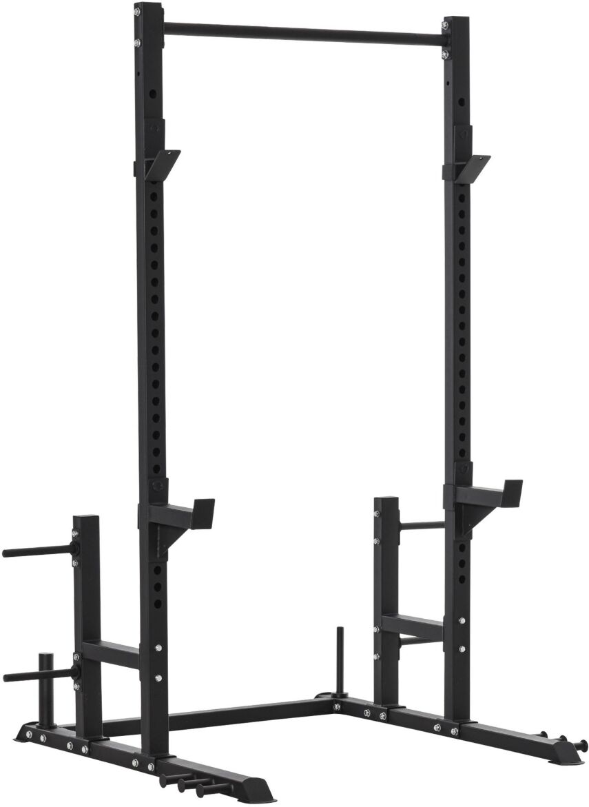 Soozier Dumbbell Storage Equipped Adjustable Power Tower Pull Up Bar Barbell Rack with Heavy-Duty Steel, Power Rack Strength Training Equipment for Ho