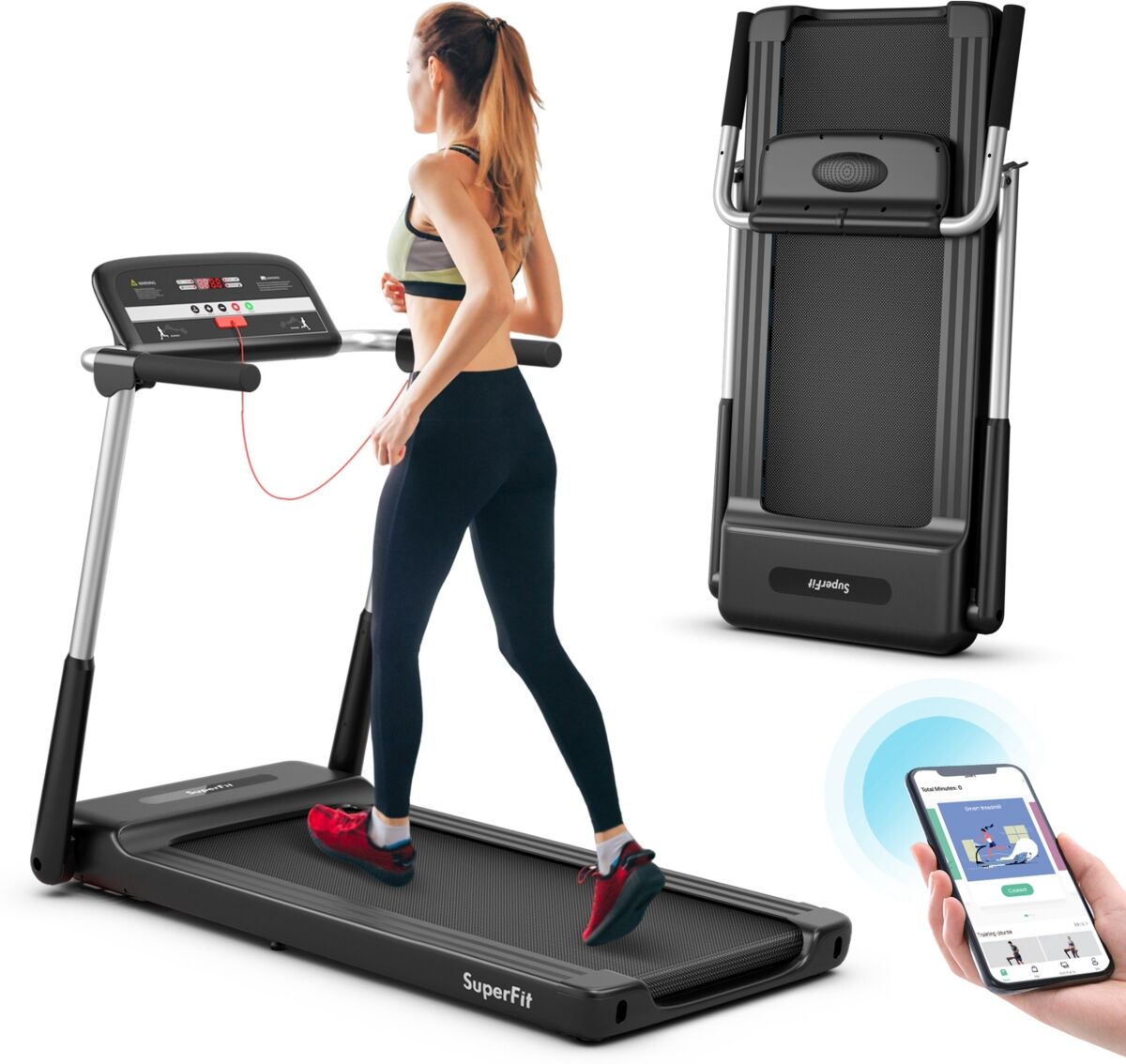 Costway 2.25HP Folding Led Treadmill Electric Running Walking Machine with App Control Gym - Black