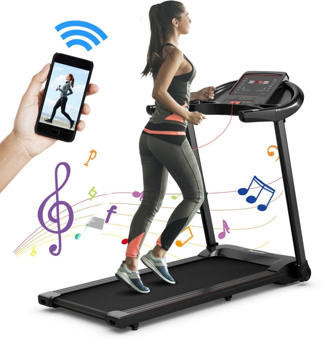 Costway 2.25HP Electric Folding Treadmill W/Hd Led Display App Control Speaker - Black