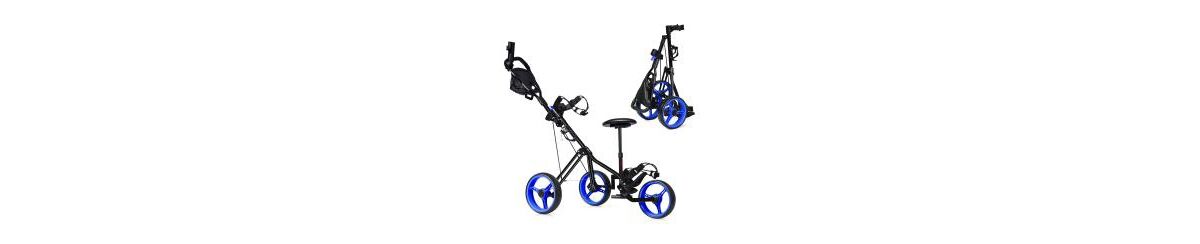 Costway Foldable 3 Wheel Push Pull Golf Club Cart Trolley - Blue
