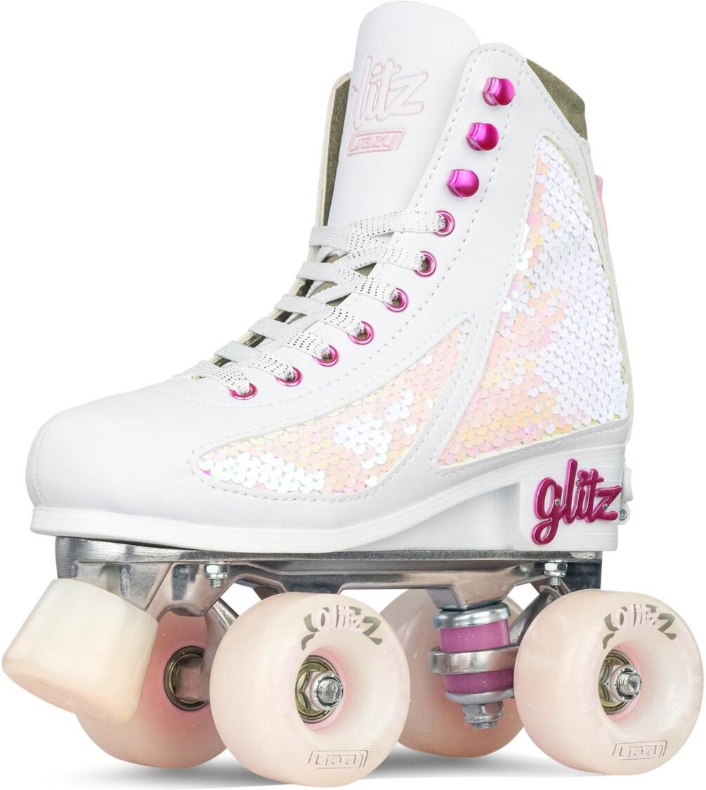 Crazy Skates Glitz Adjustable Roller Skates For Women And Girls - Size Adjustable To Fit 4 Sizes - Pearl