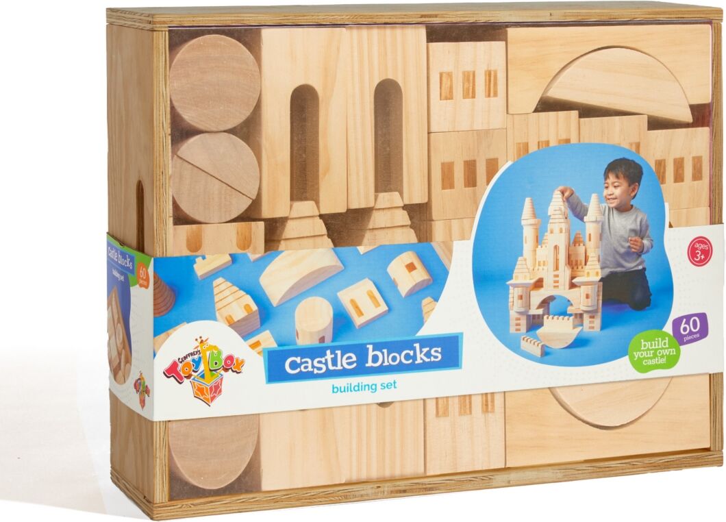 Geoffrey's Toy Box Solid Pine Wooden Castle Block Play Set, Created for Macy's - Tan