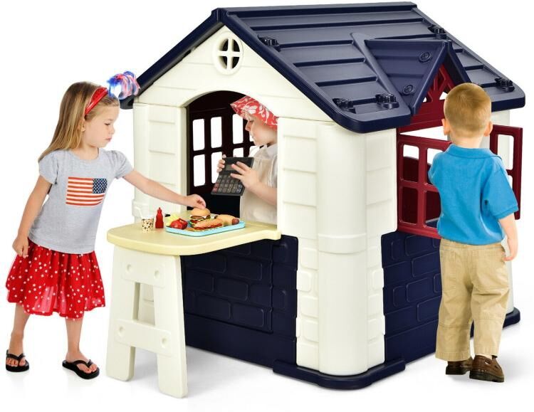 Slickblue Kid's Playhouse Pretend Toy House For Boys and Girls 7 Pieces Toy Set - Blue