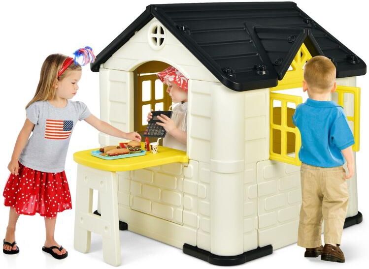 Slickblue Kid's Playhouse Pretend Toy House For Boys and Girls 7 Pieces Toy Set - Yellow