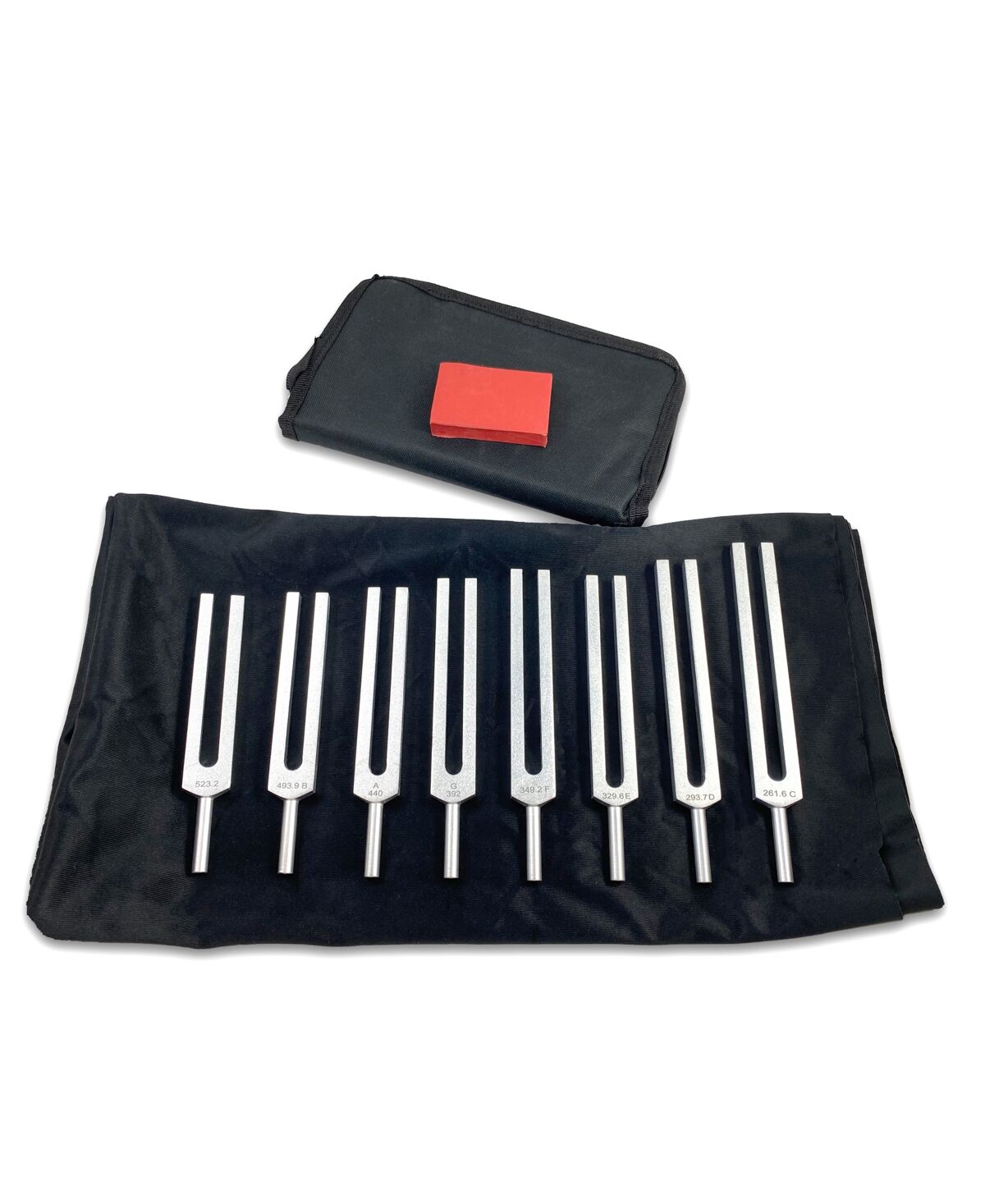 Supertek Music Tuning Fork with Activator and Case Set, 8 Piece - Silver-Tone, Black, Red