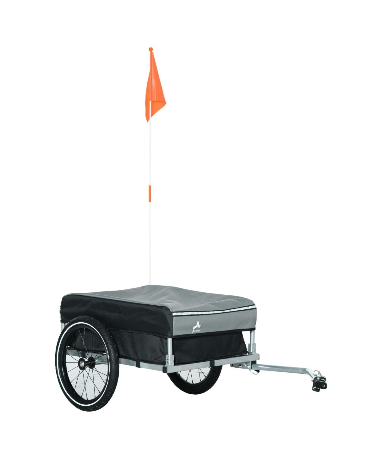 Aosom Bike Cargo Trailer, Foldable Bicycle Trailer, Luggage Wagon with Hitch, Removable Cover, Triple Safety Features and 16'' Wheels - Black and grey