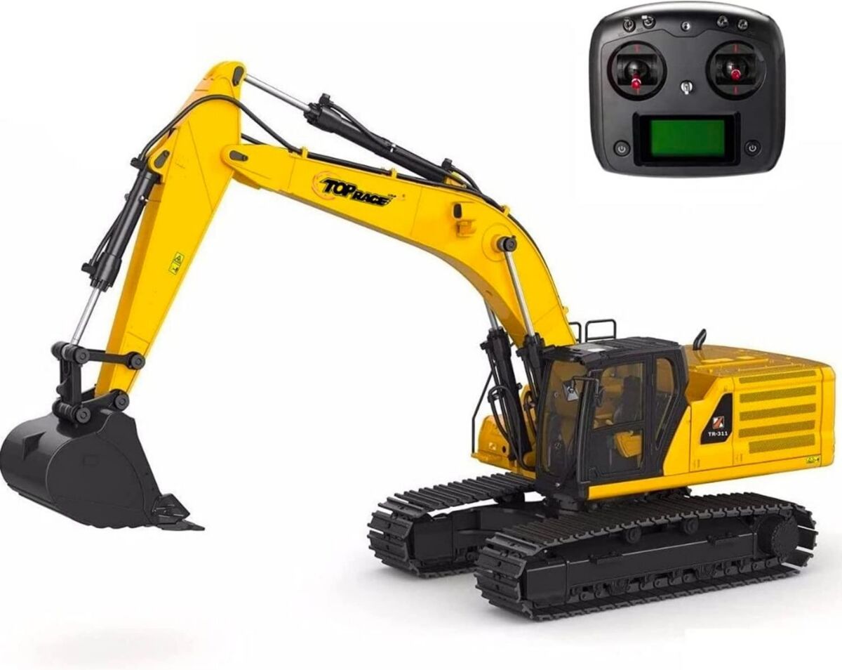 Top Race Hydraulic Excavator with Remote Control, Battery, and Hydraulic Oil - Yellow