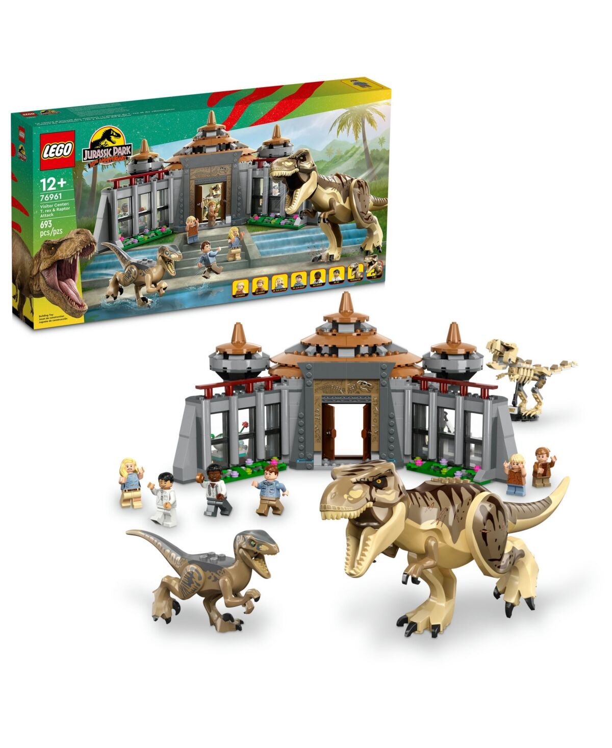 Lego Jurassic Park 76961 Visitor Center and T Rex Raptor Attack Toy Building Set - Multicolor