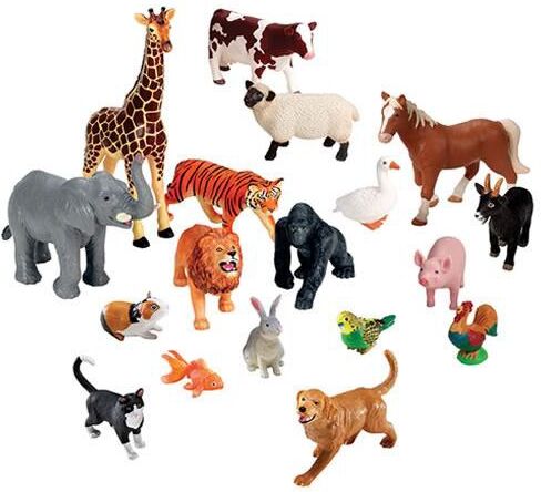 Kaplan Early Learning Company Jumbo Animals Set of 18 - Farm, Jungle, Pets - Multicolored