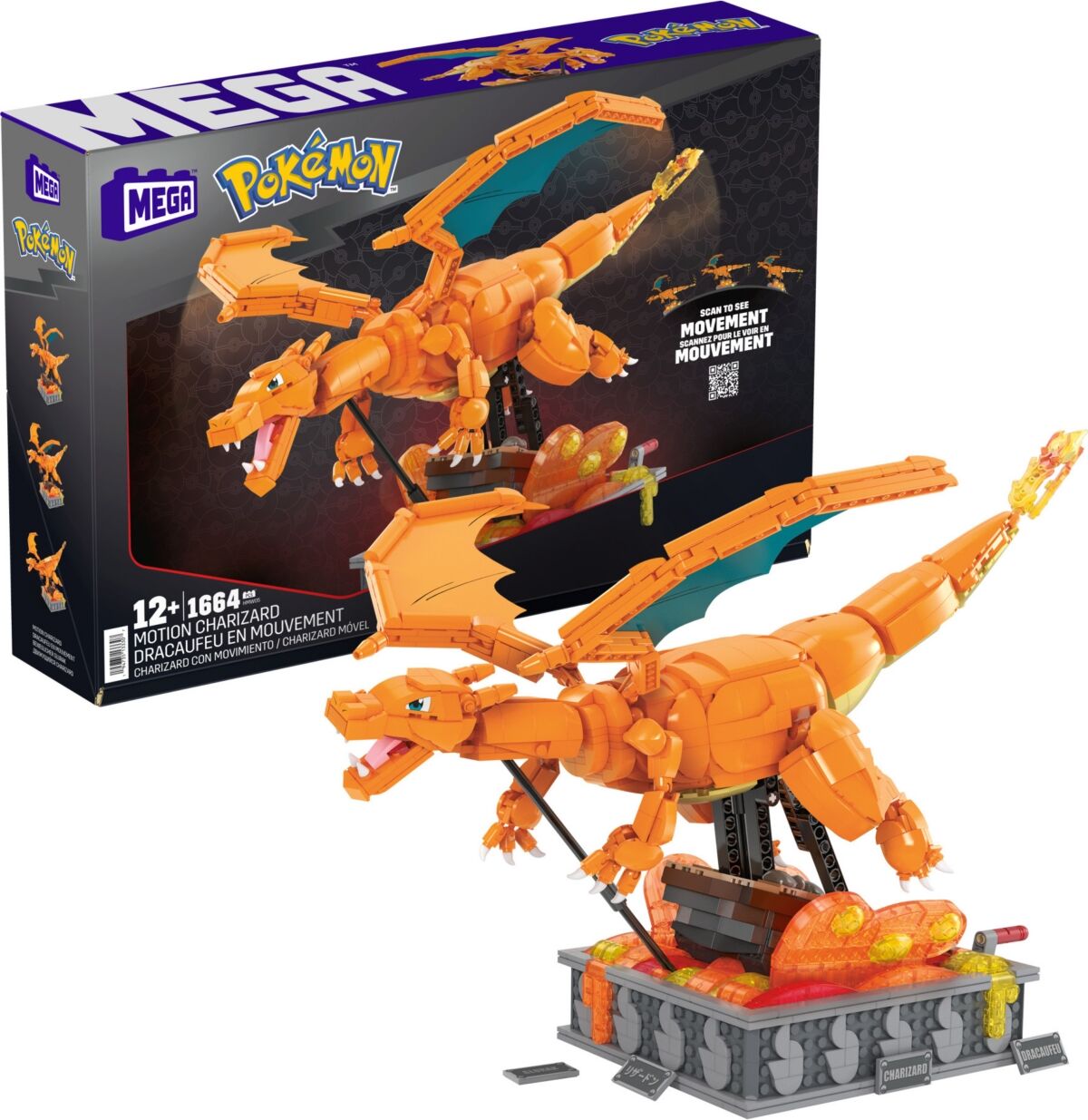 Pokemon Mega Pokemon Charizard Building Kit with Motion (1663 Pieces) for Collectors - Multi-color