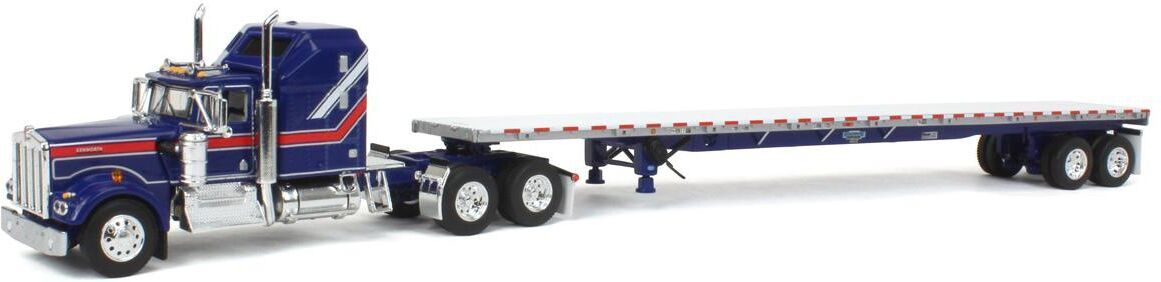 First Gear Dcp 1/64 Ken worth Truck with Aerodyne Sleeper & 53' Wilson Road brute Flatbed Trailer - Blue